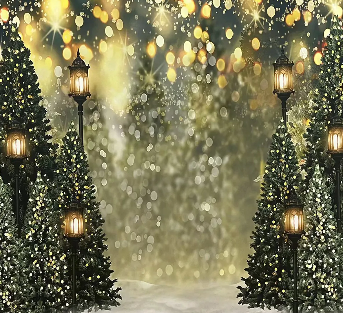 Christmas Village painted holiday photo booth backdrop