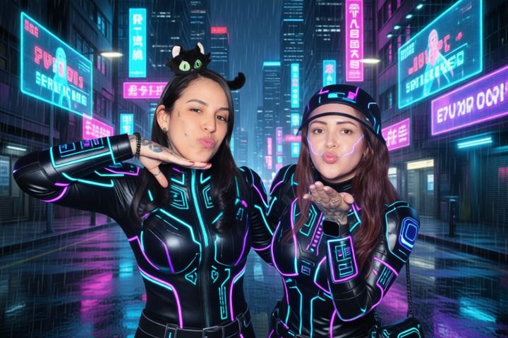 A booth photo in the Cyberpunk style