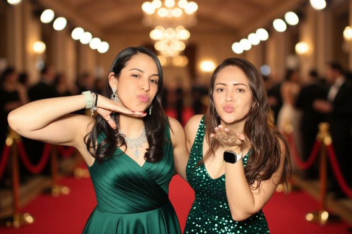 A booth photo in the Black-Tie Gala style
