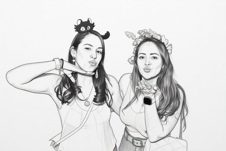 A booth photo in the Pencil Sketch style