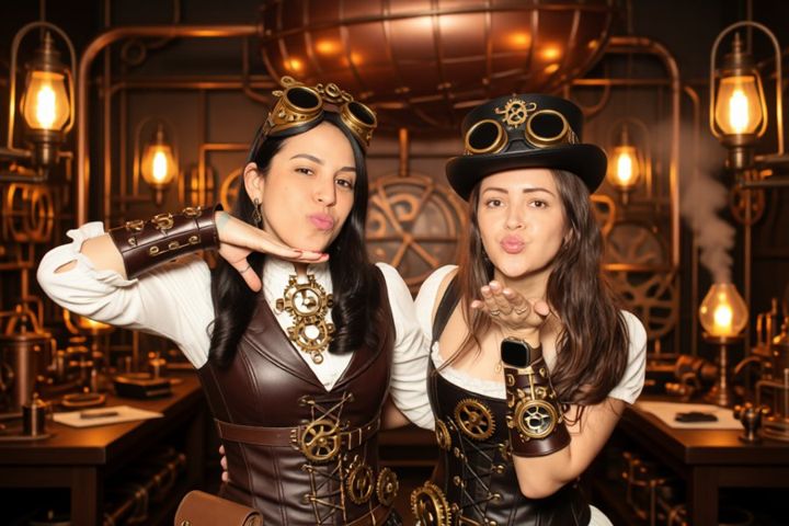 A booth photo in the Steampunk style